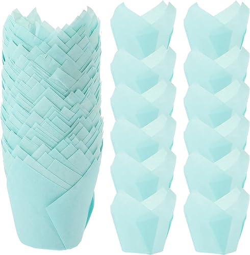 Cabilock 100 mini tazas de papel para hornear con forma de loto a prueba de grasa para cupcakes forros para bolas de pastel, magdalenas, cupcakes