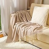 KIKIGOAL Manta de Punto para Sofá y Cama, Cobija Punto con Borlas Suave y Cálido, 130 * 170 cm Manta Tejida Cálida...