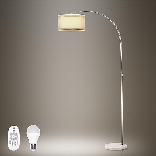 Jacwoo Lámpara de pie de arco de 73 pulgadas de alto con bombilla LED de control remoto, control continuo de temperatura de color y brillo, función