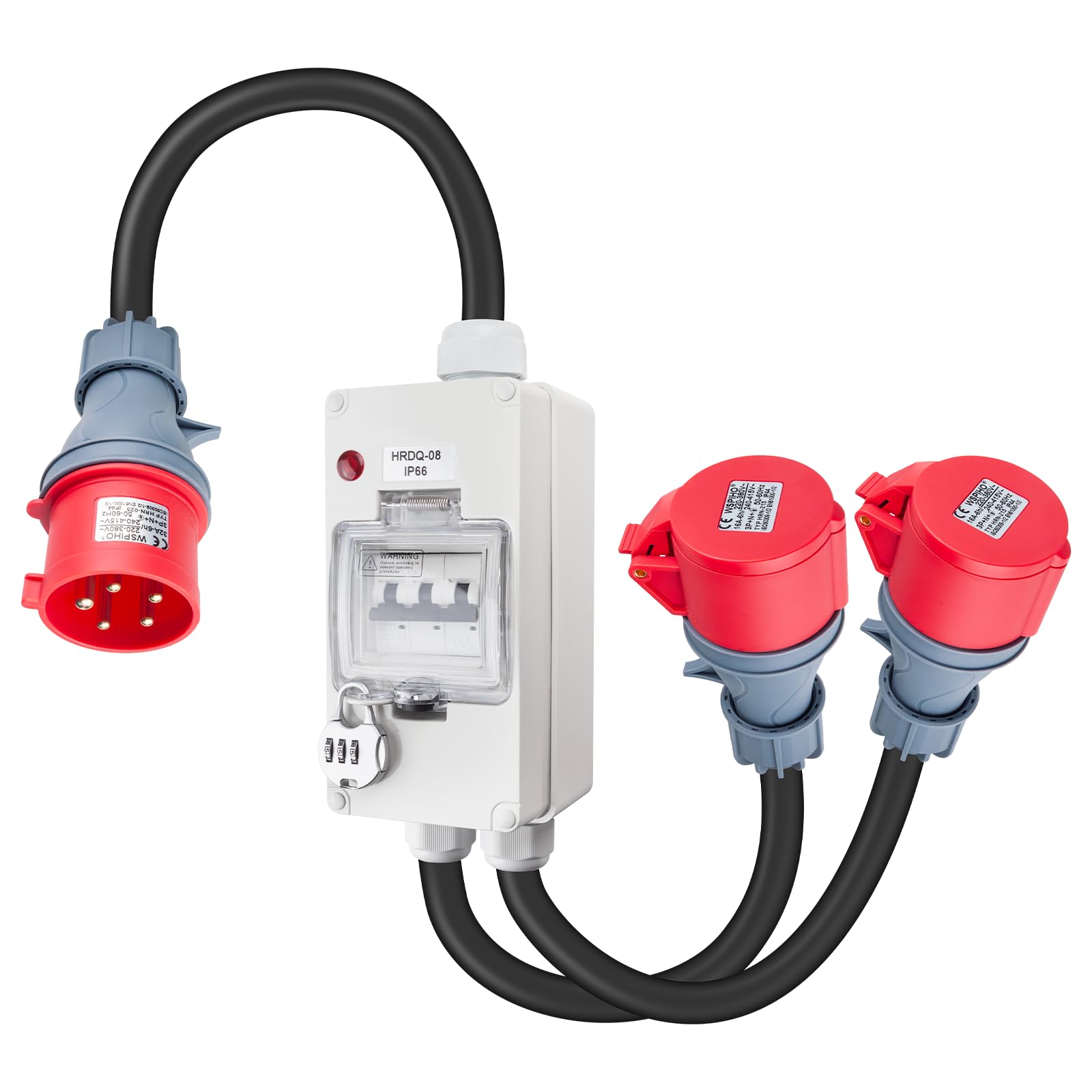Starkstrom Adapter 32A auf 16A mit Leitungsschutzschalter,CEE Adapter 32A Stecker 16A Kupplung mit 2,5 mm² CEE Verlängerungskabel für Camping, Werkstatt, Baustelle und Außenbereich