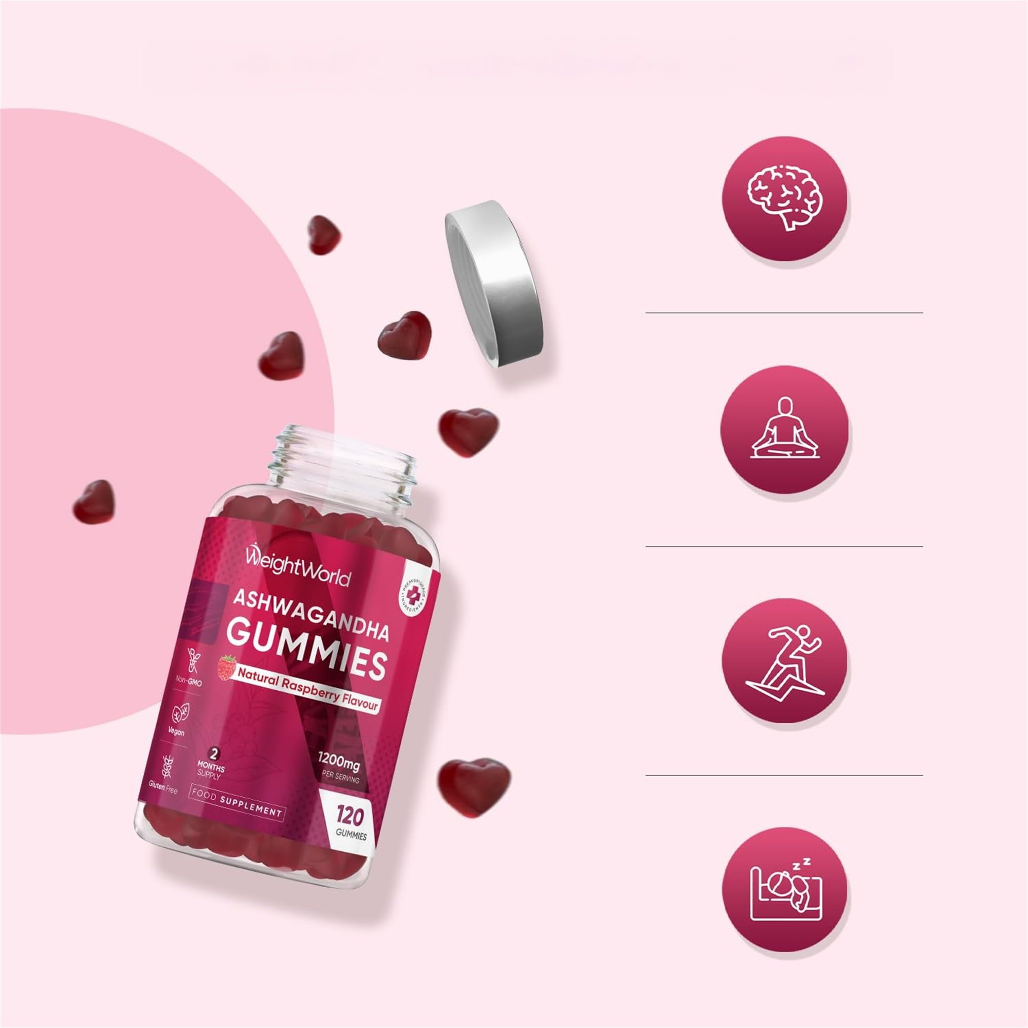 WeightWorld Ashwagandha Gummies for Women and Men 1200mg - 120 Gummies (2-Month Supply) - Ashwagandha Supplement Gummies for Energy Booster, Healthy Sleep & Stress Relief - Vegan & Gluten-Free