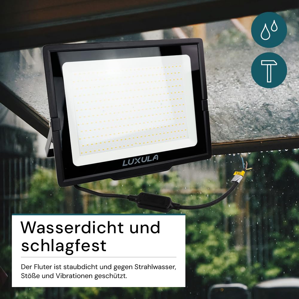 LUXULA LED Strahler Außen, 300W, 4000K Neutralweiß, 30000lm, IP65 wasserdicht, Außenstrahler Fluter, Aussenleuchte Scheinwerfer, LED Außenbeleuchtung für Garten, Einfahrt, Garage, Terrasse, Schwarz