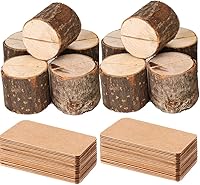 Vista 8 de Portatarjetas de madera, 10 soportes rústicos de alta calidad para números de mesa y 20 tarjetas de mesa de papel Kraft, soportes de madera