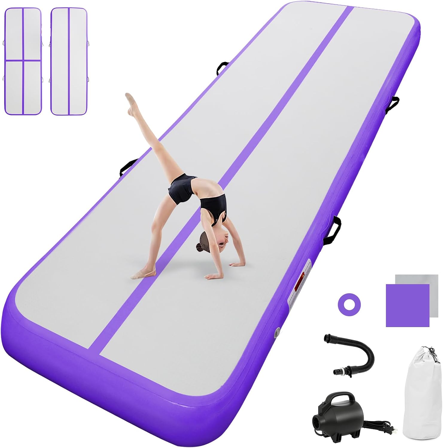 airtrack Inflatable Tumbling Mat with Electric Air Pump Gym Mat for Gymnastics Yoga Camping/Training 10/20 cm High x 2/3/4/5/6 m Long