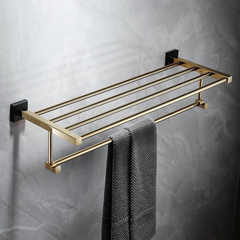 Bathroom Towel Rack, Bath Towel Rack, Towel Pole, Bathroom Pendant Set, Black + Gold = Towel Ring