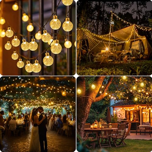 Lichterkette Außen Solar Wetterfest, 60 LED Warmweiß 3M + 10,2M 8 Modi IP65 Outdoor Solarlichterkette aussen Wetterfeste Lampions für Balkon Terrassen Garten Bäume Weihnachtsdekoration Festival Deko
