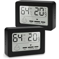 Arduino Control De Temperatura Y Humedad Termómetro Higrómetro Digital de interior Mini, Medidor de Temperatura para Medición de Temperatura y Humedad del Casa Ambiente, con ℃/℉ seleccionable, indicador de confort (NEGRO - 2 PIEZAS)