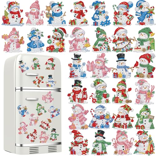 30 Pcs Christmas Diamond Art Magnet, Pink Blue Snowman Diamond Painting