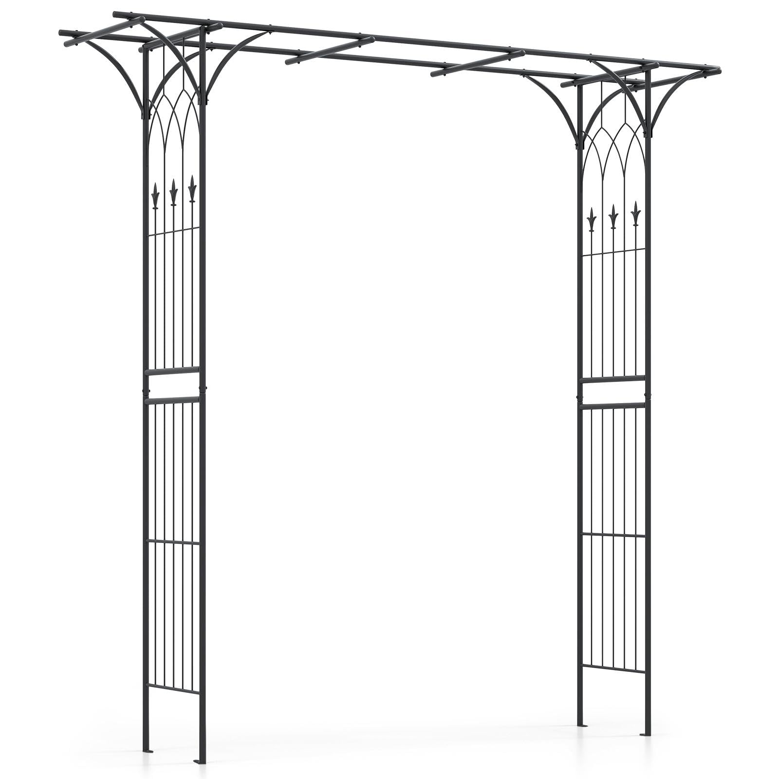 GiantexUK Metal Garden Arch, Heavy Duty Trellis Pergola Arbour, 205cm Flowers Roses Climbing Plants Support Archway for Lawn Patio Wedding Ceremony Party Decoration (205x52x205cm, Black)