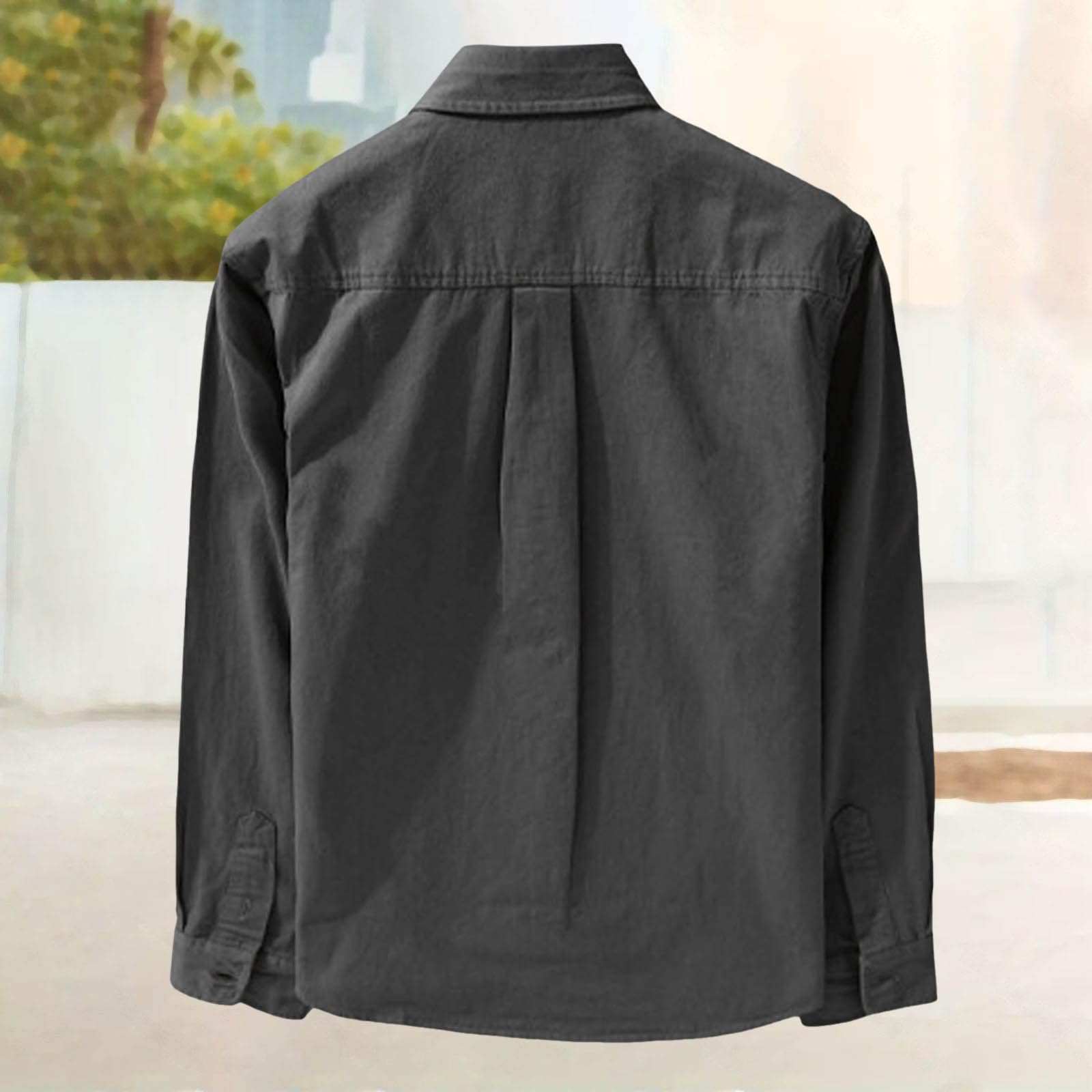 Camicia per il tempo libero, da uomo, in cotone, a maniche lunghe, tinta unita, da lavoro, da spiaggia, casual, elasticizzata