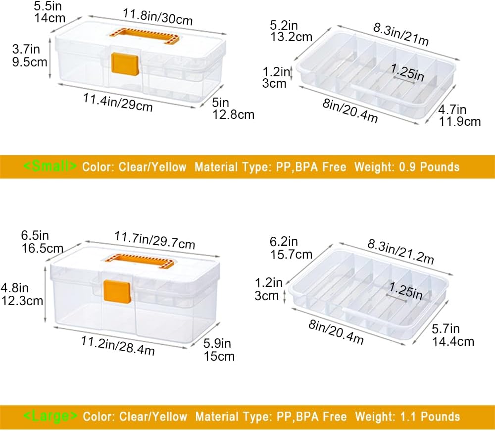 Vidifor Plastic Clear Portable Handled Storage Box with Adjustable Dividers Art Supply Organizer Multipurpose Home Utility Box for Craft, Sewing, First Aid, Makeup, Office Supplies (L, Clear)