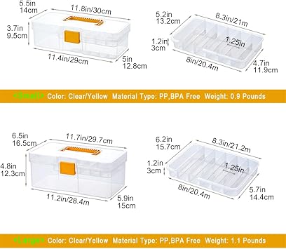 Vidifor Plastic Clear Portable Handled Storage Box with Adjustable Dividers Art Supply Organizer Multipurpose Home Utility Box for Craft, Sewing, First Aid, Makeup, Office Supplies (L, Clear)