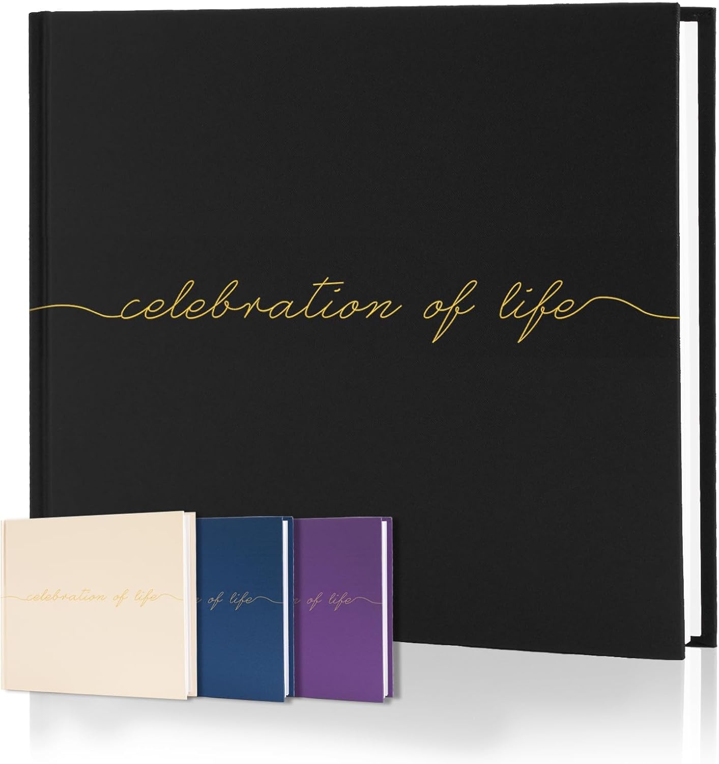 Celebration of Life Funeral Guest Book - Twill Guestbook with Memory Table Sign - Hardcover Guest Sign in Book for Funeral Service - 320 Entries, 9"x7.5", Black