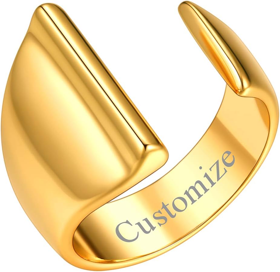 FOCALOOK Initial Ring 18K Gold Plated Letter Rings for Women Open Adjustable Rings Chunky Initial Ring Bold Statement Rings