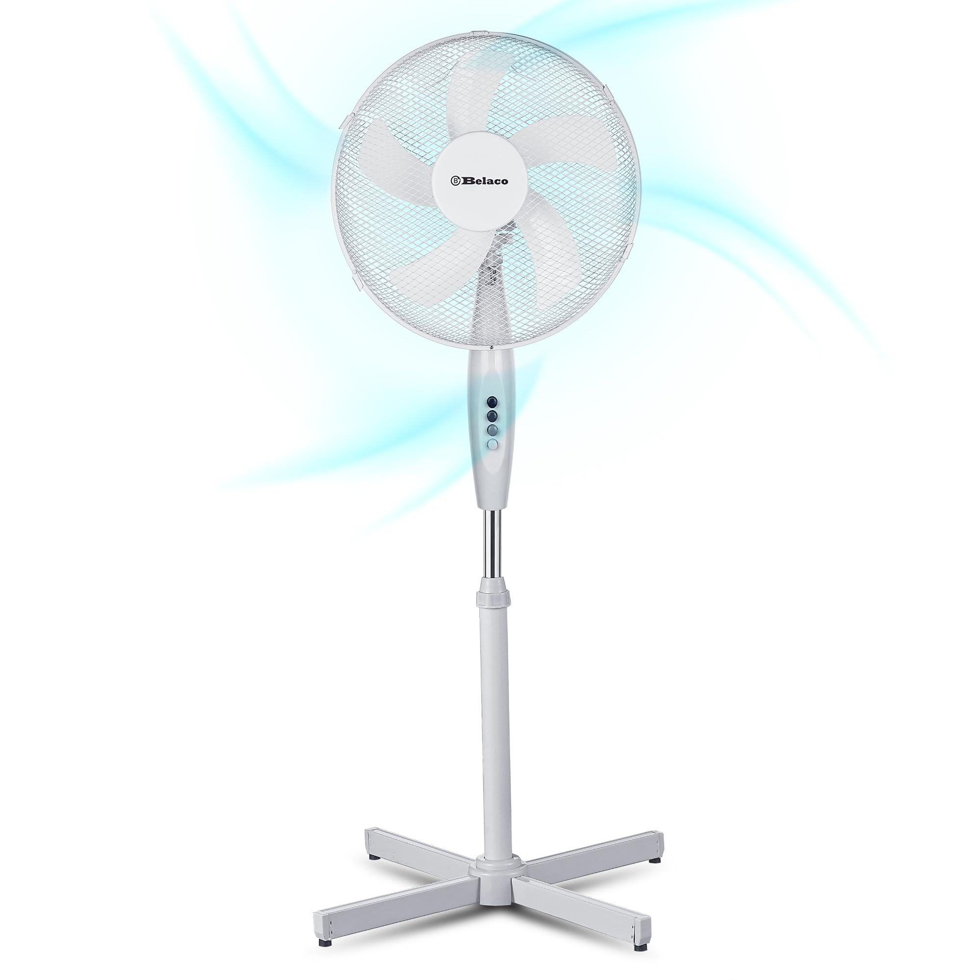Belaco White 16 Inch Pedestal Fan With Oscillation, Adjustable Height, Quiet Powerful Cooling Airflow, 45W