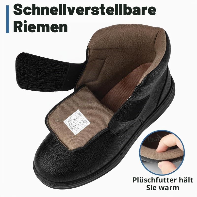 TIESTRA Herren Winterstiefel Warm Gefüttert Extra Weit & Bequem Stiefel mit Klettverschluss Rutschfest Winterschuhe für Arbeit, Alltag & Draußen Gr.42-46