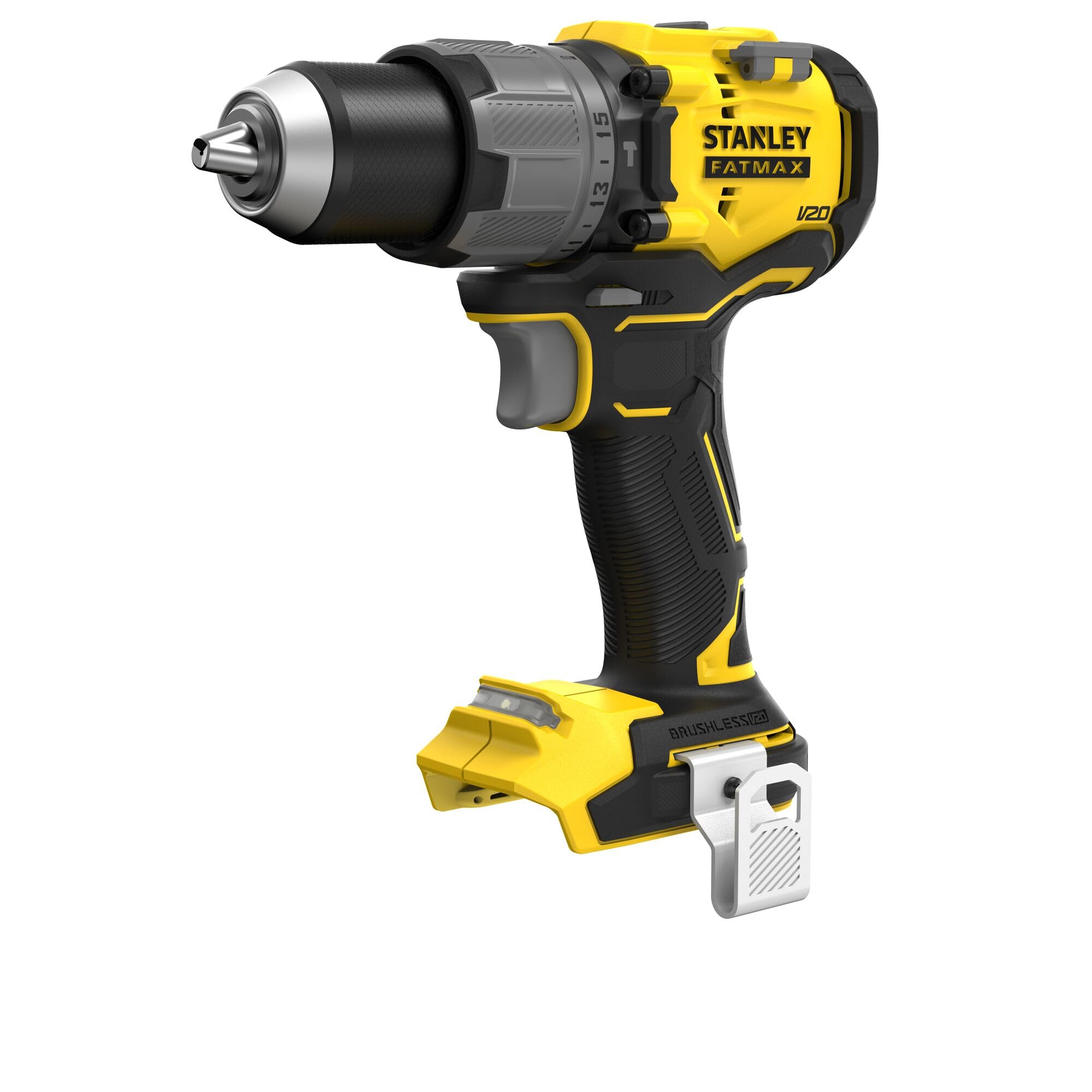 Stanley Yellow Fatmax 18V V20 Premium Brushless Hammer Drill Driver, Bare Unit, Sfmcd726b-Xj