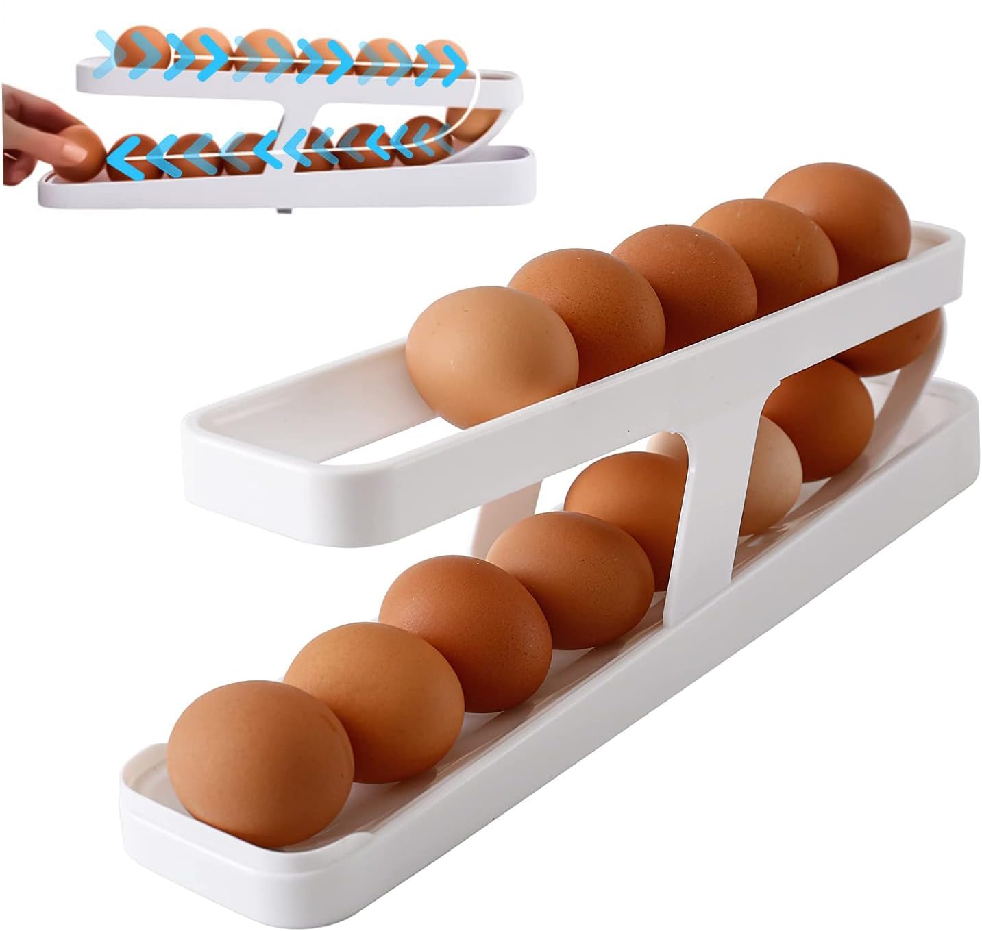 Rangement œufs Frigo Double Couche - Distributeur Automatique Pour 12 à 14 œufs, Organisateur Réfrigérateur Blanc - 9