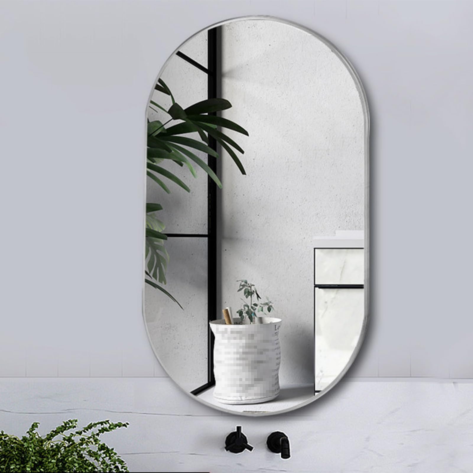 QICBYING Oval Bathroom Mirror, Tempered Glass Wall Mounted Mirror, Bathroom Vanity Mirror Without Distortion Hanging Horizontally or Vertically For Bedroom, Entryway, Living Room(Silver,40x60cm)