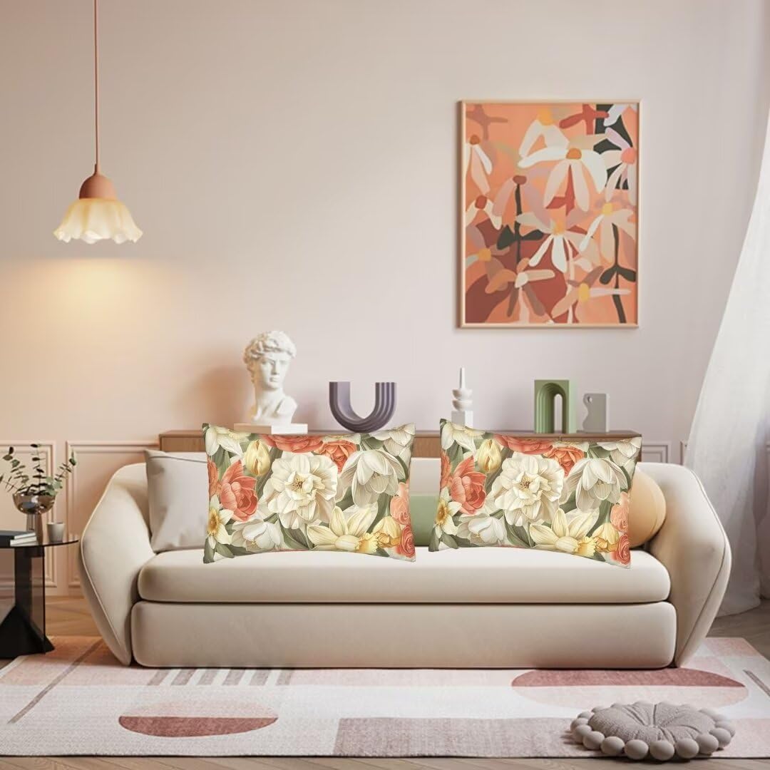 Throw Pillow Covers 24x35 Inch Pillow Covers Set of 2 Couch Pillows for Living Room, Flower Throw Pillows, Soft Accent Pillows Rectangular Decorative Pillows for Bed Sofa Farmhouse Decor, Spring J36