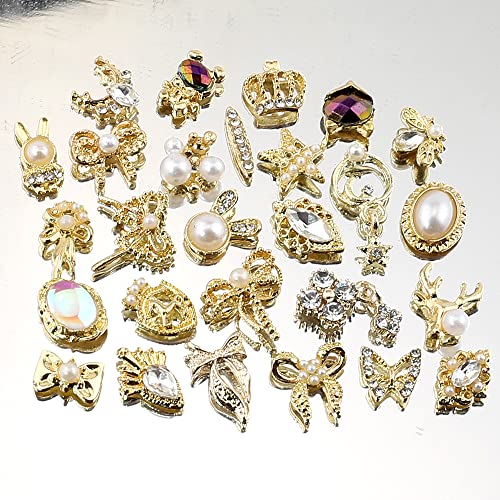 50Pcs Random Gold Nail Charms Luxury Nail Rhinestones Nail Gems 3D Alloy Flower Butterfly Nail Art Charms Metal Snake Bear Heart Bow Star Charms For Nails Mix Styles Nail Jewels For Nail Art Supplies #TOP4