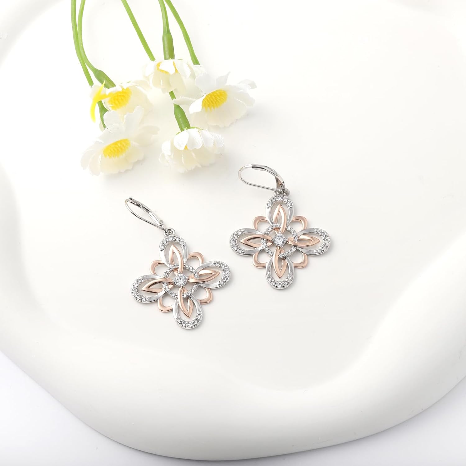 Witch Knot Earrings for Women - Silver Dangle Leverback Witches Earrings for Halloween Christmas jewelry gifts