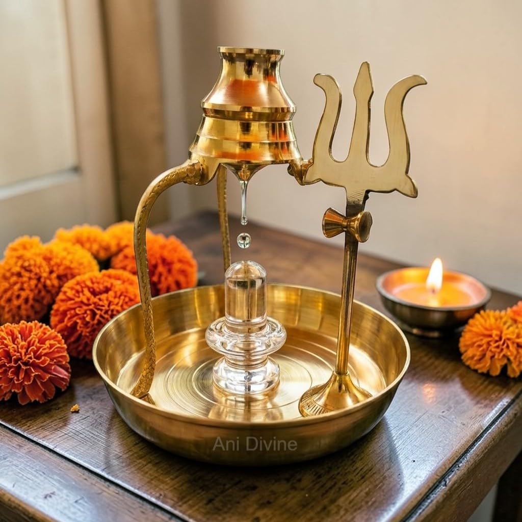 Complete Shiv Ji Puja Set Crystal Shivling with Brass Thali, Trishul & Kalash Stand for Home Mandir, Mahashivratri, Saawan Abhishek-image-16