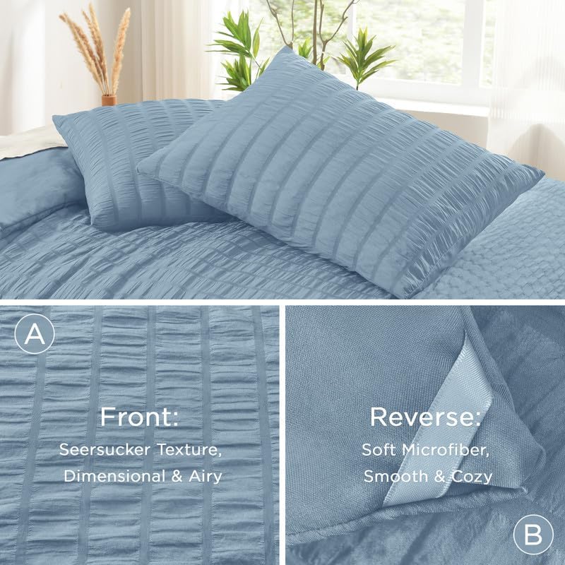 AveLom Seersucker Comforter Set Twin, Grayish Blue, 68x90, 1 Comforter and 1 Pillowcase image 5