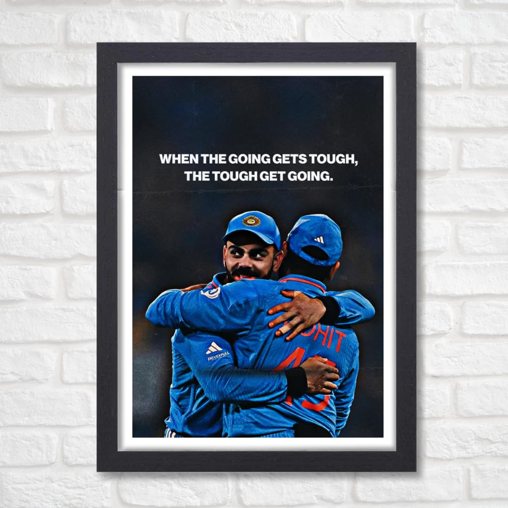 Good Hope Cricketer Virat Kohli and Rohit Sharma Frame, Cricketers Photo frame, Cricket Player Framed Poster 10x13 Inch For wall decoration home bedroom living room Hostel Ideal For Cricket Fans wall Art Decor Inspirational Quote poster with frame
