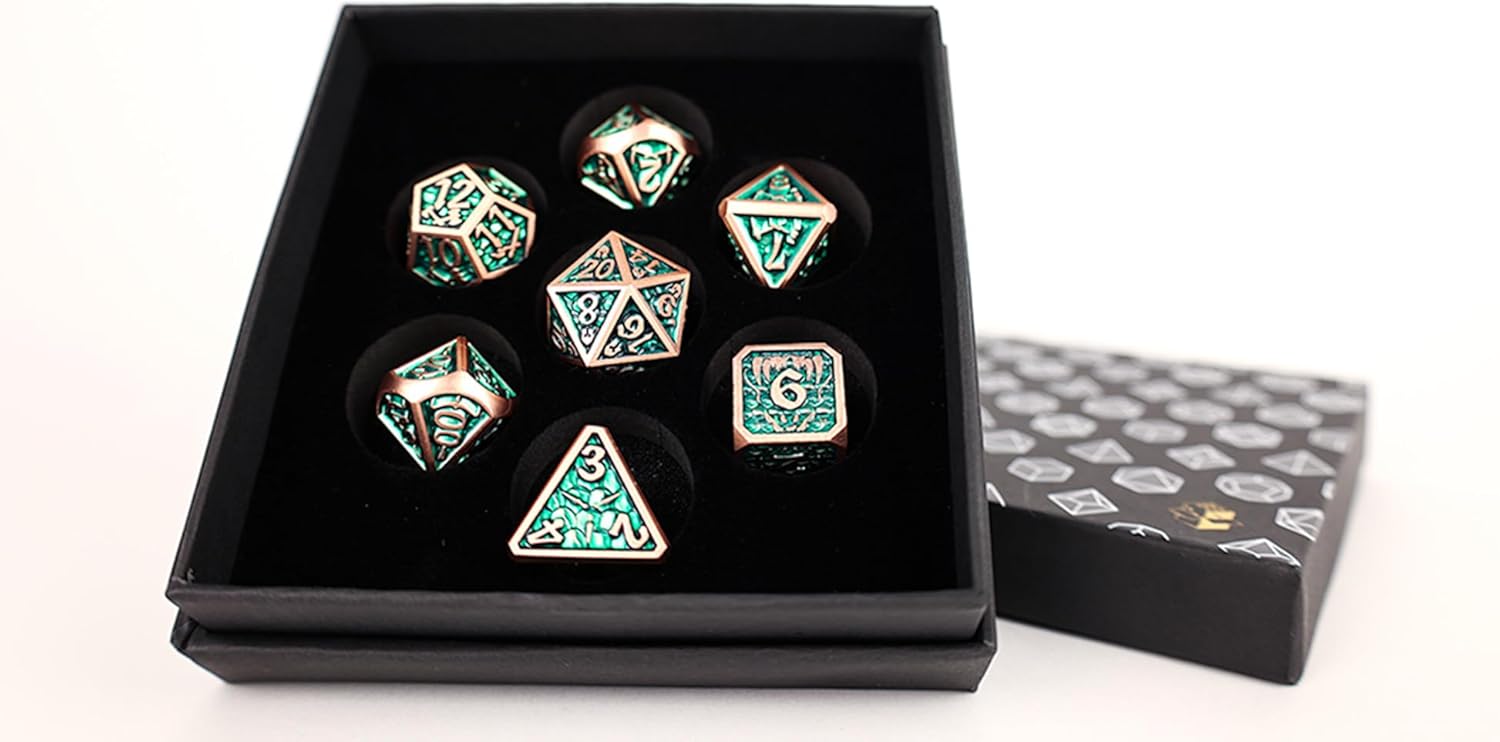 LPG Dice Set - Metal RPG Draco Dark Green/Brass