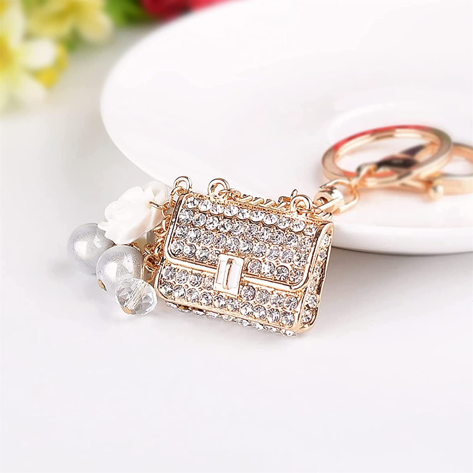 TRKETK 3 Pezzi Ciondolo a Forma di Fiocco per Portachiavi Elegante e Bello Ciondoli Per Borse Carini Decorativo Accessorio Portachiavi in Perle con Anello per Zaino Borsa Scuola Chiave