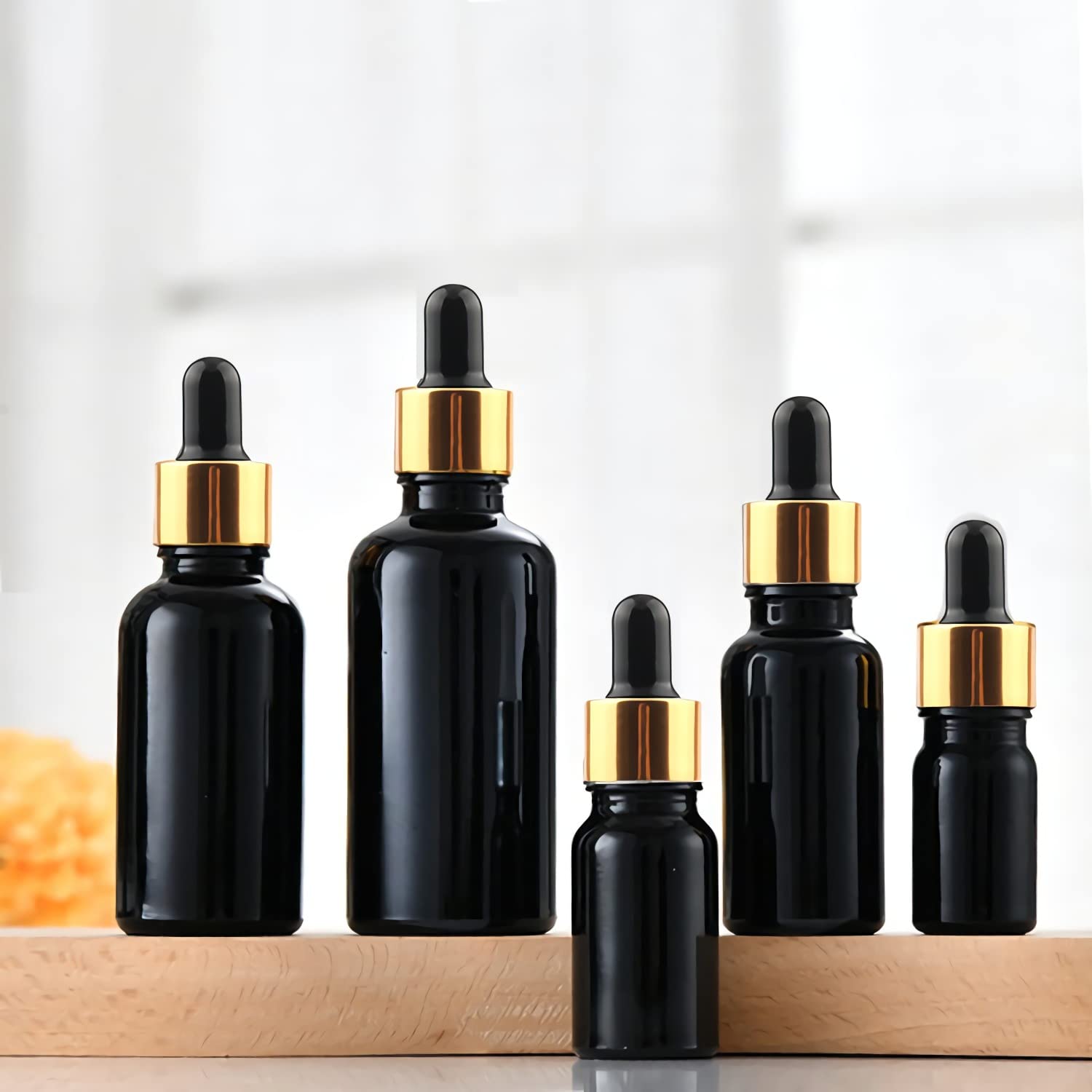 24 Pieza, 20ml Negro Frasco Cuentagotas Cristal con Tapón de Rosca Oro, Botellas de Cristal con Pipeta, para Cosmético Aromaterapia Aceites Esenciales