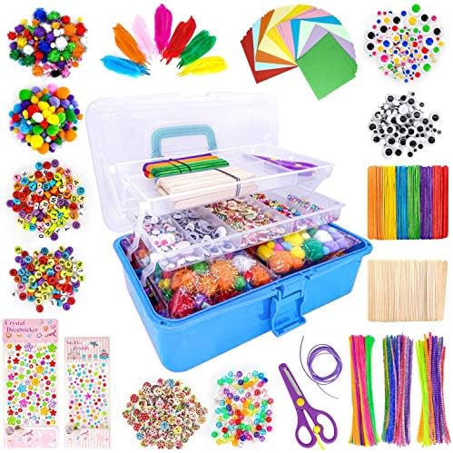 LINAYE Bastelset für Kinder 3500+Pcs Bastelzubehör Bastelmaterial in Faltbare Bastelbox Gehören Bastelpapier Federn Pfeifenreiniger Pompons Basteln für Kinder Junge Mädchen Alter 4