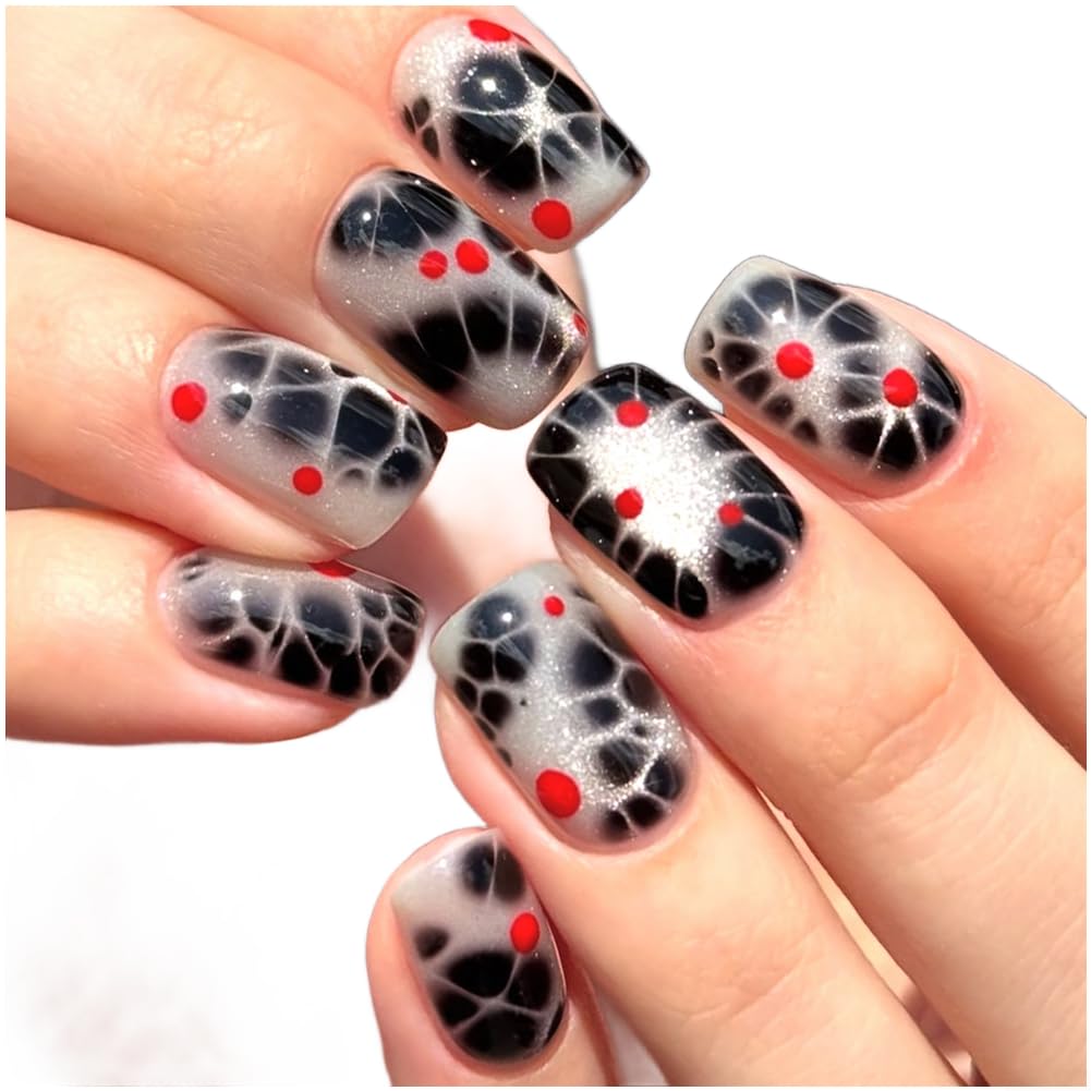 Uñas Falsas ABS Negras Estampado Leopardo Vintage