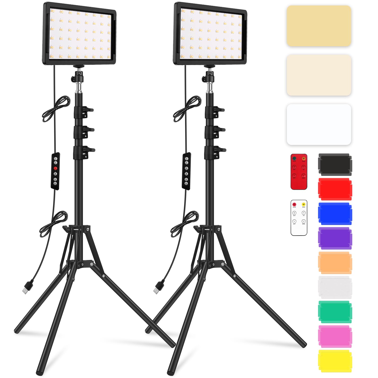Unicucp 2 Packs LED Video Light Kit with 61.99" Tripod Stand, Dimmable 2400-6800K Photography Lighting for Studio Portraits/YouTube/Zoom Meeting/Live