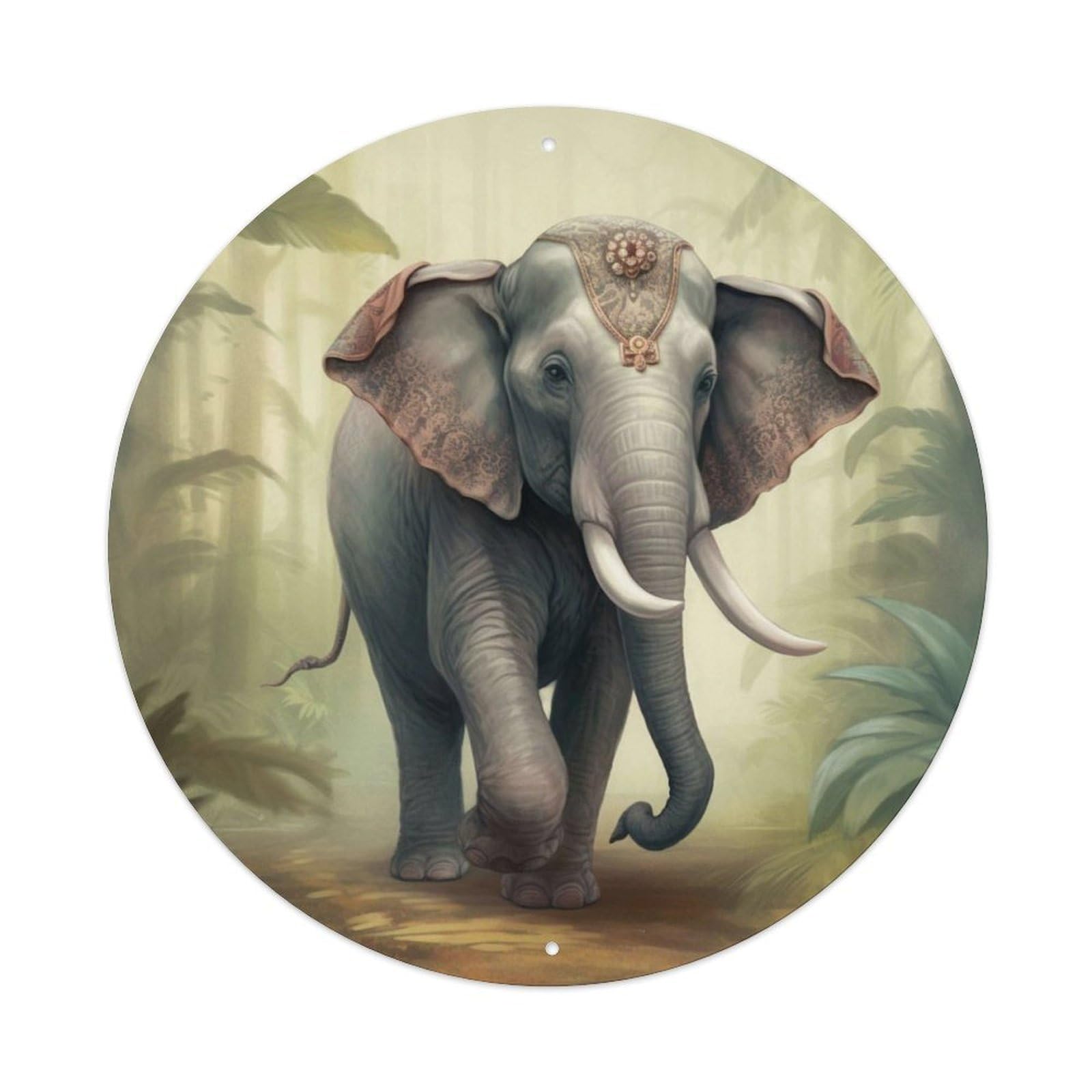 Elephant in The Forest Animal Artwork Vintage Metal Tin Sign Plaque Wall Decor for Cafe, Club Bar, Office, Garden Metal Poster 8x8Inch