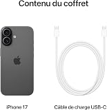 Apple iPhone 17 256 Go : Écran 6,3 pouces avec ProMotion, Puce A19, Caméra avant Center Stage, Meilleure résistance aux rayures, Autonomie d’une journée ; Noir - 6