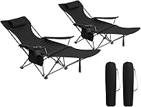 WOLTU 2er Set Campingstuhl klappbarer, Klappstuhl Liegestuhl für Outdoor, Angelstuhl Sonnenstuhl ultraleichter mit Armlehnen und Getränkehalter Schwarz CPS8148sz-2