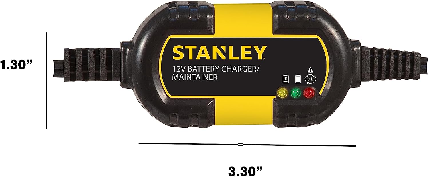 STANLEY BM1S Fully Automatic 1 Amp 12V Battery Charger/Maintainer with Cable Clamps and O-Ring Terminals