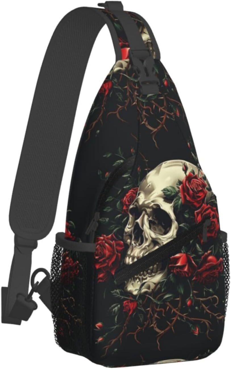Gothic Rose Blood Skulls Outdoor Crossbody Shoulder Bag For Unisex Young Adult Hiking Bicycling