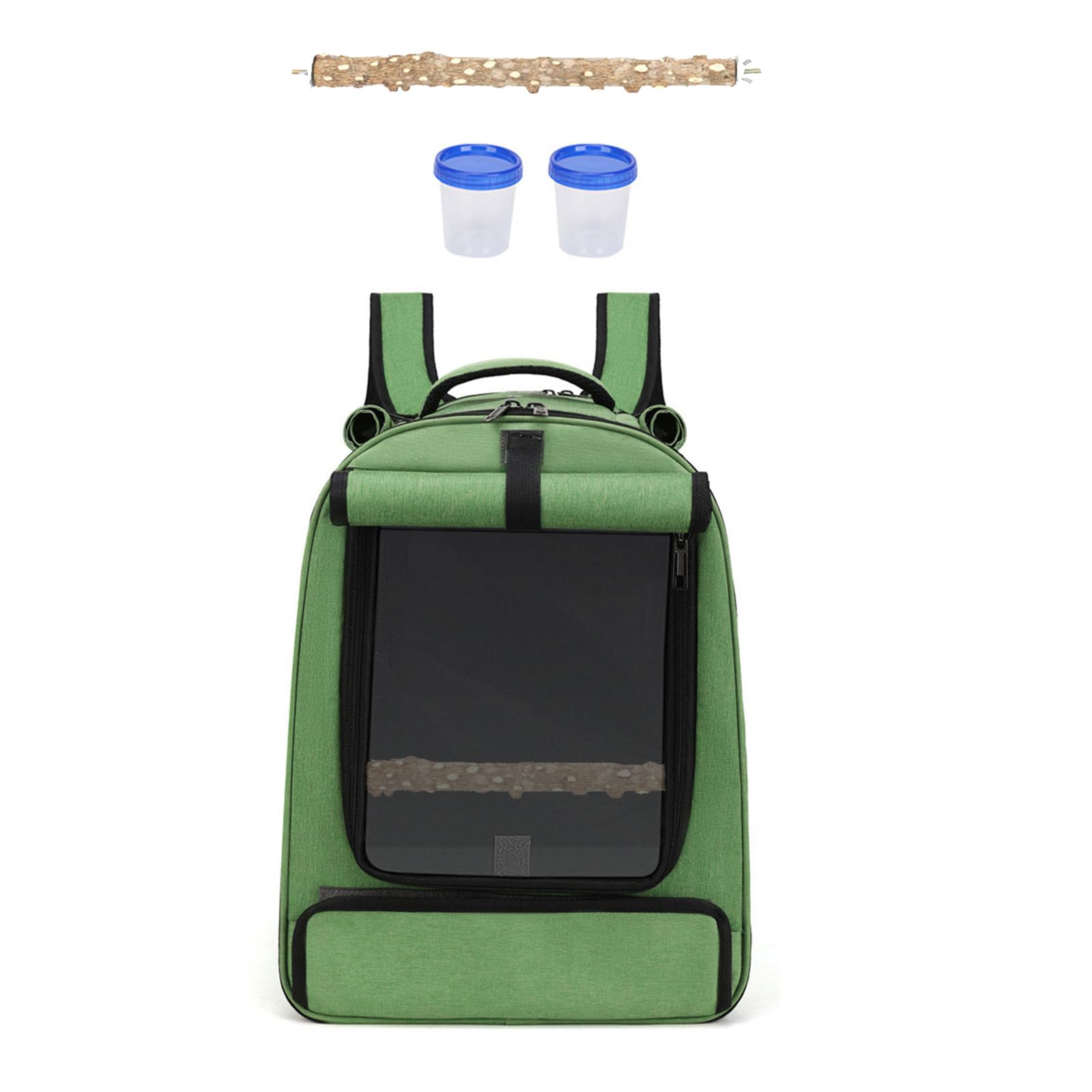 PETCUTE Bolsa de Transporte para Pájaros,Mochila para Pájaros con Percha y 2 Recipientes para Alimentos, Mochila Fácil de Limpiar para Loros, Bolsa de Viaje Portátil para Animales Pequeños,Verde