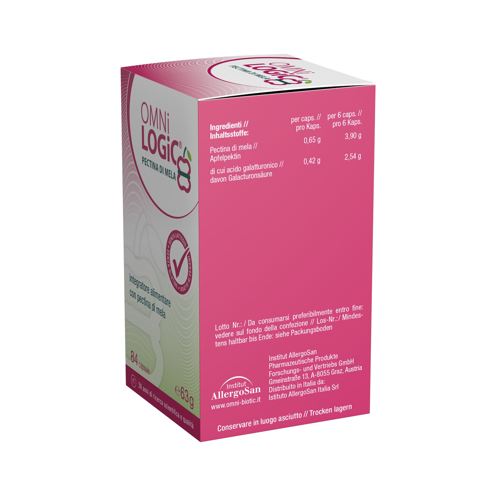 OMNi LOGiC PECTINA DI MELA | Senza OGM | VEGANO | 84 Capsule