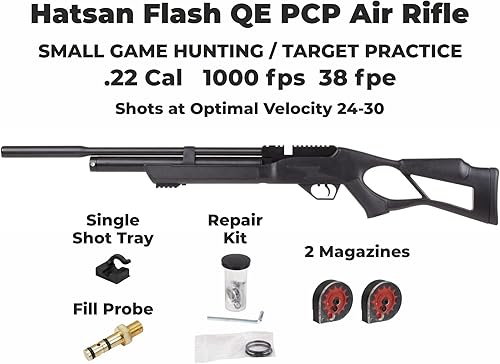 Miniatura 3 de Hatsan Flash QE (energía silenciosa) Rifle de aire PCP calibre .22 con paquete incluido de 250 pellets (calibre de pelletspeso .2212.96 granos) y