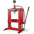 Hydraulic Shop Press, 12Ton H-Frame Garage Shop Benchtop Press with Pressure Gauge & Press Plates, Adjustable Working Table Height Used for Pressing, Bending, and Straightening, Red