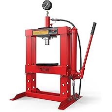 Hydraulic Shop Press, 12Ton H-Frame Garage Shop Benchtop Press with Pressure Gauge & Press Plates, Adjustable Working Table Height Used for Pressing, Bending, and Straightening, Red