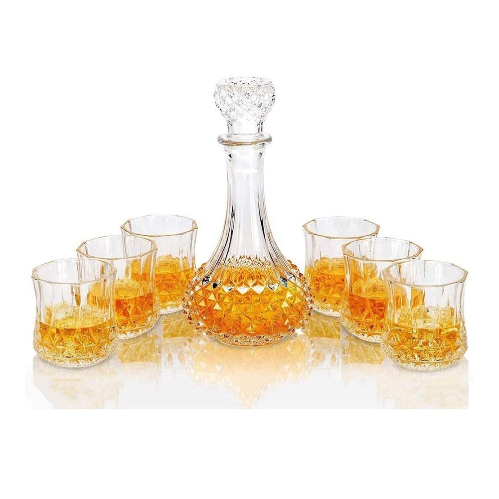 Zestawy karafek do whisky dla mężczyzn, karafka do whisky i szklanki, karafka do whisky z kryształu bezołowiowego 600 ml z 6 szklankami do whisky 300 ml, do likieru whisky, 7 sztuk