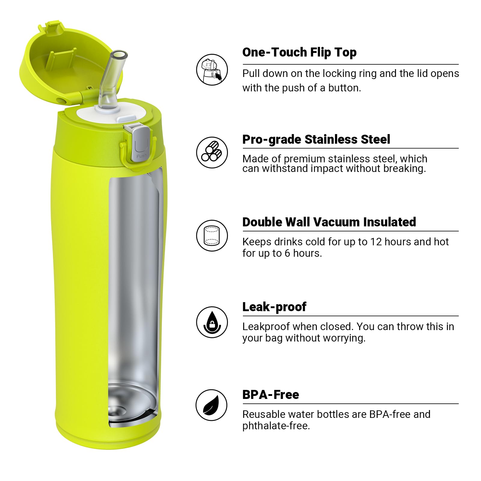 Super Sparrow Borraccia Termica Cannuccia, Borraccia in Acciaio Inox - 350ml, 500ml, 750ml - Senza BPA Tazza Borracce Termiche, Bottiglia Termica per Bambini, Scuola, Sportiva