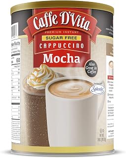Caffe D'Vita Sugar Free Mocha Cappuccino Mix | Gluten-Free Instant Mocha, 99% Caffeine-Free, 2lb Can