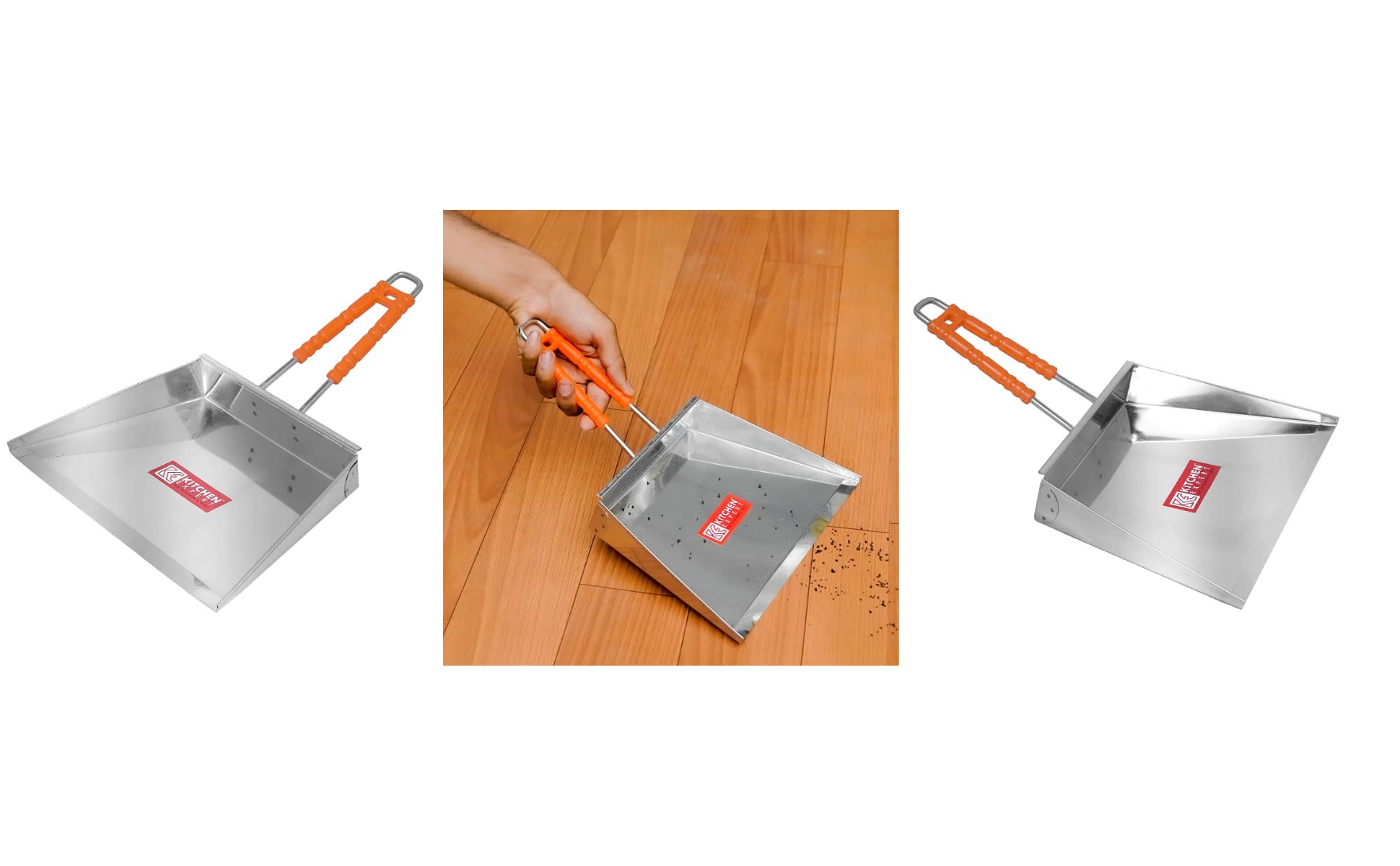 e-Global Kitchen Expert Heavy Duty Metal Dustpan with Dual Handle | Galvanized Steel Dust Pan for Home, Office, Garage & Outdoor Cleaning | Rust Resistant Handheld Debris Collector 4
