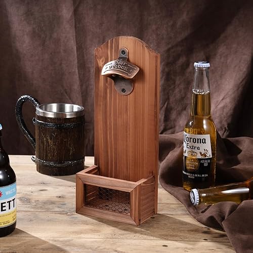 Miniatura 2 de Abrebotellas con colector de tapas, abrebotellas de madera vintage montado en la pared, regalo ideal para hombres y amantes de la cerveza, uso como